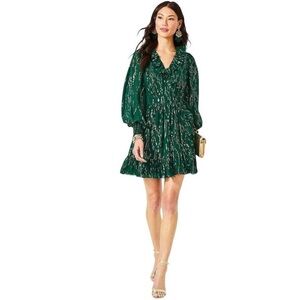 NEW Lilly Pulitzer Birdy Long Sleeve Silk Wrap Dress in Evergreen 14